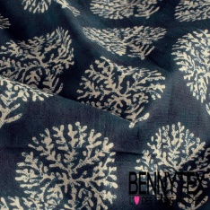Coton batik imprimé empreinte main blanche fond marine