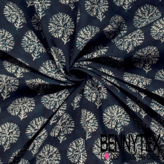 Coton batik imprimé empreinte main blanche fond marine