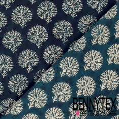 Coton batik imprimé empreinte main blanche fond marine