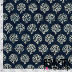 Coton batik imprimé empreinte main blanche fond marine