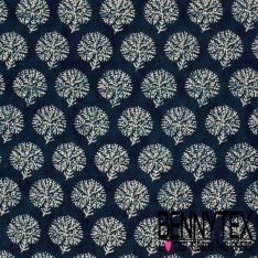 Coton batik imprimé empreinte main blanche fond marine