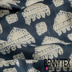 Coton batik imprimé corail marin blanc fond marine