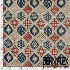Coton batik imprimé abstrait indien blanc fond marine