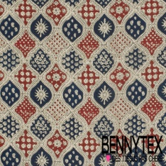 Coton batik imprimé abstrait indien blanc fond marine