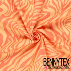 Popeline coton élasthanne motif petite zébrure anis orange vif