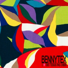 Satin coton élasthanne imprimé grande fleur cachemire fond blanc cassé