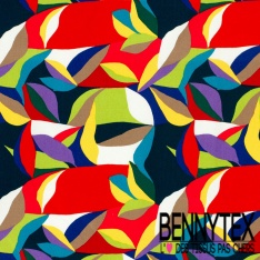 Satin coton élasthanne imprimé grande fleur cachemire fond blanc cassé