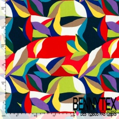 Satin coton élasthanne imprimé grande fleur cachemire fond blanc cassé