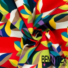 Satin coton élasthanne imprimé grande fleur cachemire fond blanc cassé