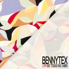 Satin coton élasthanne imprimé feuillage rouge noir anis oeko tex