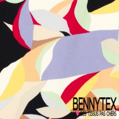 Satin coton élasthanne imprimé feuillage rouge noir anis oeko tex
