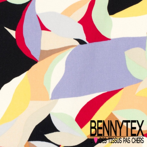 Coupon 3m Satin coton élasthanne imprimé feuillage parme noir fushia oeko tex