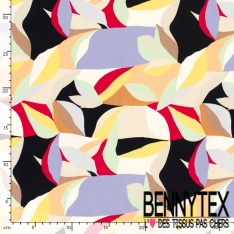 Satin coton élasthanne imprimé feuillage rouge noir anis oeko tex