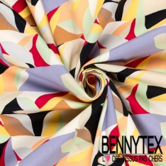 Satin coton élasthanne imprimé feuillage rouge noir anis oeko tex