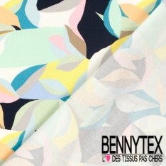 Satin coton élasthanne imprimé feuillage parme noir fushia oeko tex