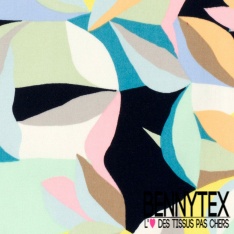 Satin coton élasthanne imprimé feuillage parme noir fushia oeko tex