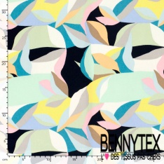 Satin coton élasthanne imprimé feuillage parme noir fushia oeko tex