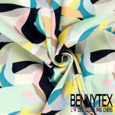 Satin coton élasthanne imprimé feuillage parme noir fushia oeko tex