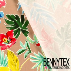 Satin coton élasthanne imprimé feuillage rose pastel marine vert d'eau oeko tex