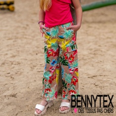 Satin coton élasthanne imprimé feuillage rose pastel marine vert d'eau oeko tex