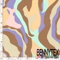 Popeline coton élasthanne motif grande marbrure multicolore anis orange sapin violet oeko tex