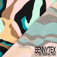 Popeline coton élasthanne motif grande marbrure multicolore pastel oeko tex