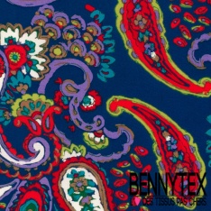Popeline coton élasthanne motif floral esprit impressioniste ton rouge anis pomme violet oeko tex
