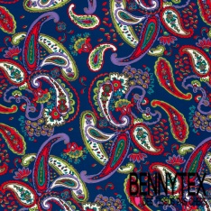 Popeline coton élasthanne motif floral esprit impressioniste ton rouge anis pomme violet oeko tex