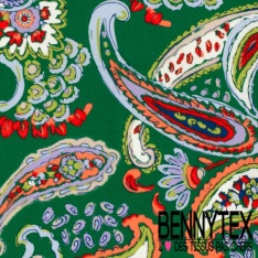 Popeline coton élasthanne motif floral cachemire fond bleu électrique oeko tex