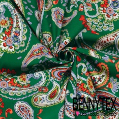 Popeline coton élasthanne motif floral cachemire fond bleu électrique oeko tex