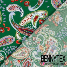 Popeline coton élasthanne motif floral cachemire fond bleu électrique oeko tex