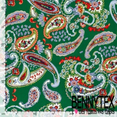 Popeline coton élasthanne motif floral cachemire fond bleu électrique oeko tex