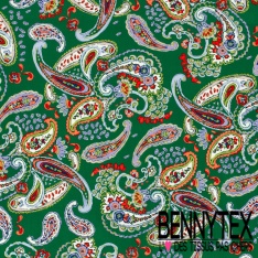 Popeline coton élasthanne motif floral cachemire fond bleu électrique oeko tex