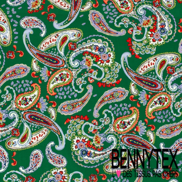 Popeline coton élasthanne motif floral cachemire fond bleu électrique oeko tex