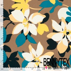 Popeline coton élasthanne motif floral cachemire fond vert sapin oeko tex