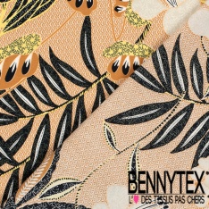 Popeline coton élasthanne motif wax floral fond fantaisie bleu nuit blanc discret oeko tex