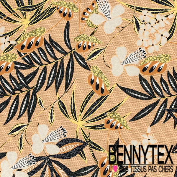 Popeline coton élasthanne motif wax floral fond fantaisie bleu nuit blanc discret oeko tex
