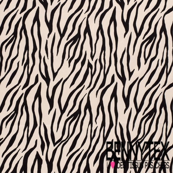 Coupon 3m Satin coton élasthanne imprimé zèbre noir fond blanc cassé oeko tex