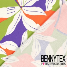 Satin coton élasthanne imprimé grande fleur tropicale fond sable mouillé oeko tex