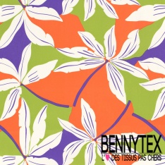 Satin coton élasthanne imprimé grande fleur tropicale fond sable mouillé oeko tex