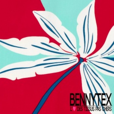 Satin coton élasthanne imprimé grande fleur tropicale fond mandarine oeko tex