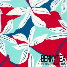 Satin coton élasthanne imprimé grande fleur tropicale fond mandarine oeko tex