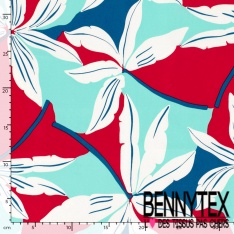 Satin coton élasthanne imprimé grande fleur tropicale fond mandarine oeko tex