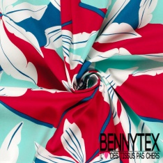Satin coton élasthanne imprimé grande fleur tropicale fond mandarine oeko tex