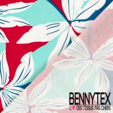 Satin coton élasthanne imprimé grande fleur tropicale fond mandarine oeko tex