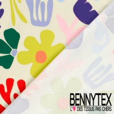 Satin coton élasthanne imprimé grande fleur tropicale fond rouge oeko tex