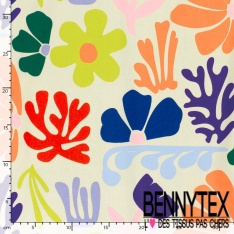 Satin coton élasthanne imprimé grande fleur tropicale fond rouge oeko tex