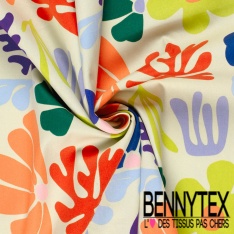 Satin coton élasthanne imprimé grande fleur tropicale fond rouge oeko tex