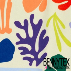 Satin coton élasthanne imprimé grande fleur tropicale fond rouge oeko tex