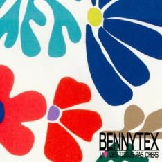 Satin coton élasthanne imprimé floral naïf multicolore fond clairière oeko tex